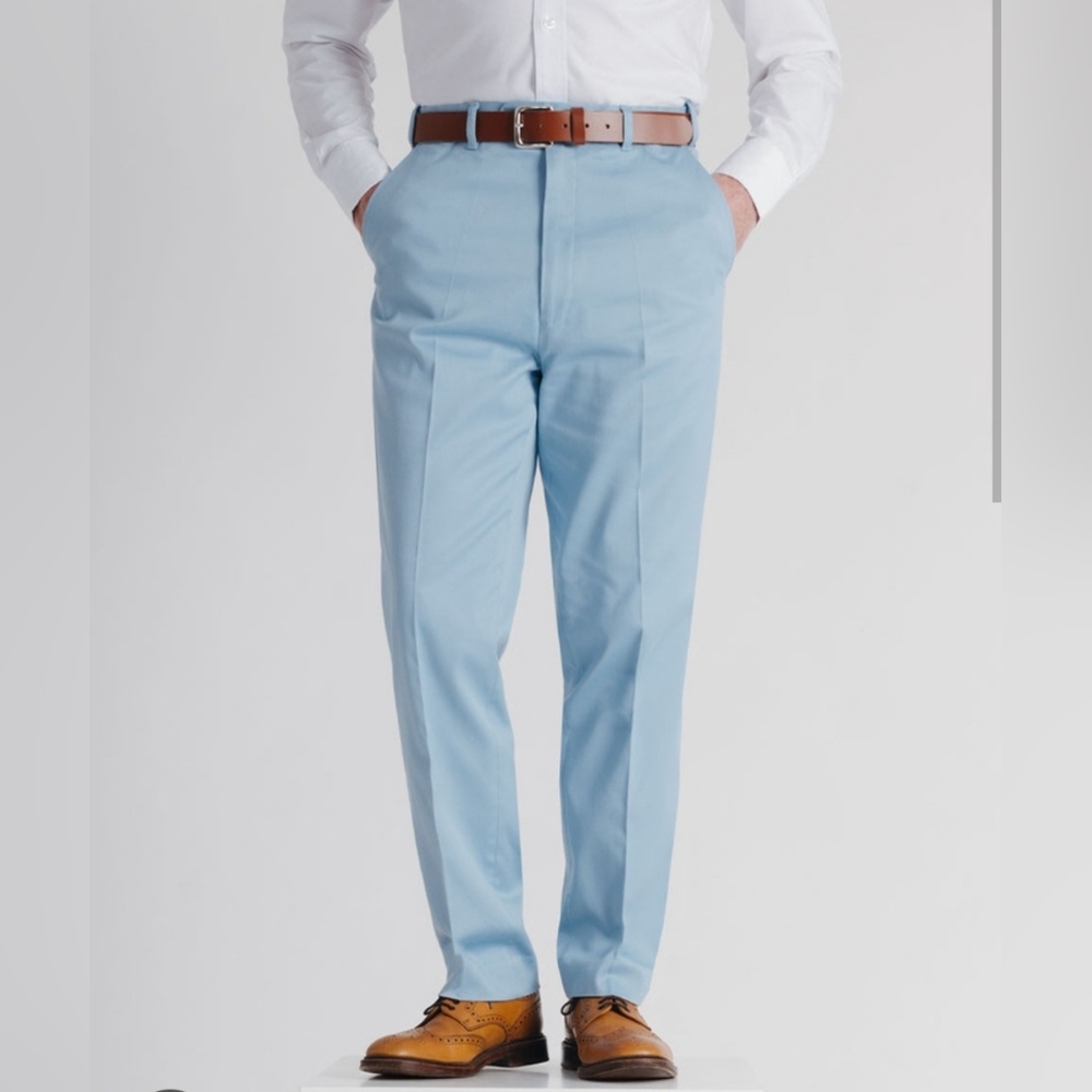Peter Christian Finest Silk Cotton Sky Blue Chino Pants Luxury Flex Waist 36